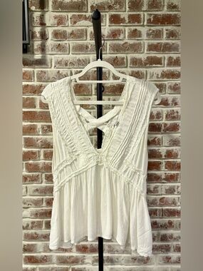 American Eagle Outfitters Cream Crochet-Trim V-Neck Peplum Camisole